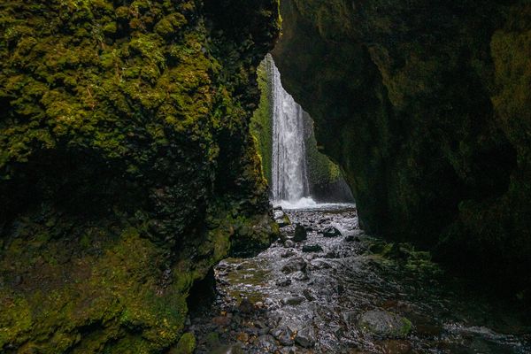 Nauthusagil Canyon Aerial view of Nauthusagil Canyon with its hidden gem and moss covered walls