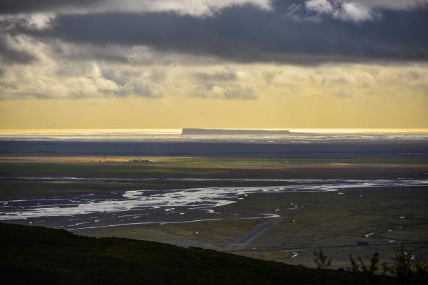 panoramic view of Ingólfshöfði at sunset