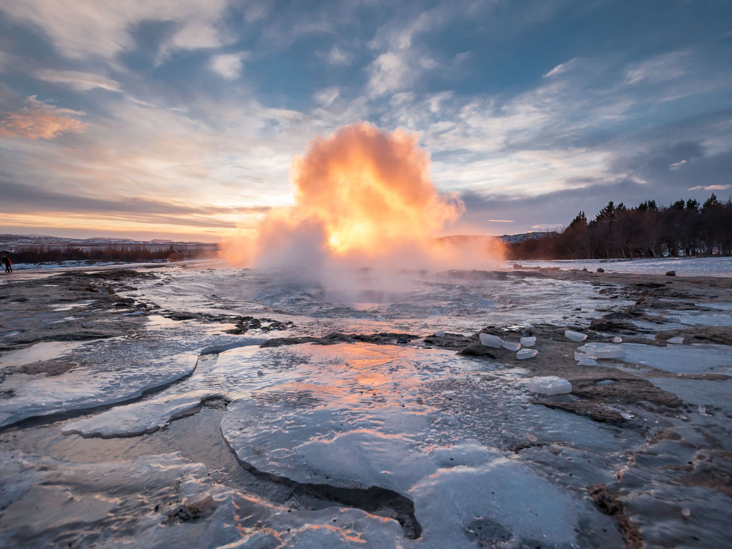 Strokkur Geysir erupting in winter