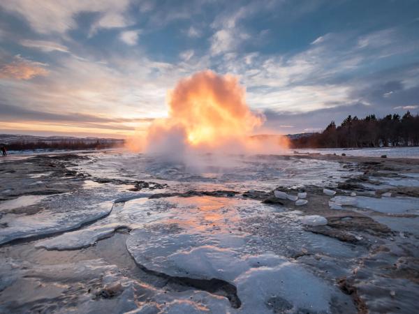 Strokkur Geysir erupting in winter