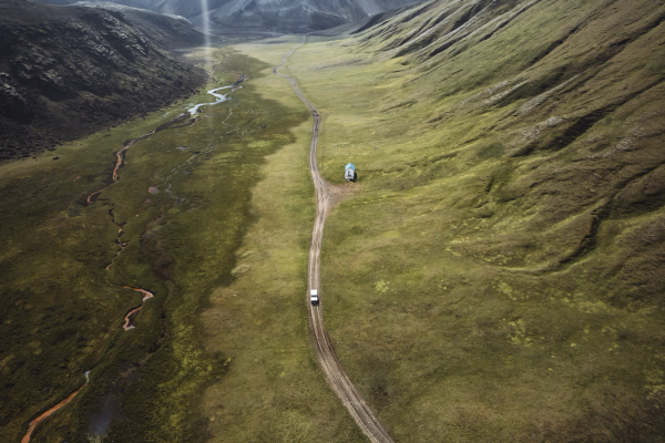 Rental Car from Go Car Rental driving on a gravel road in Iceland