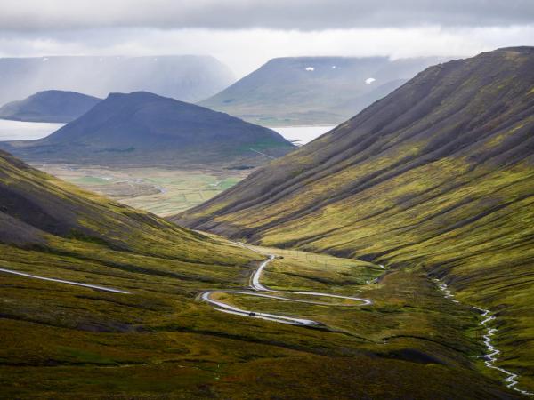 A winding road between mountains