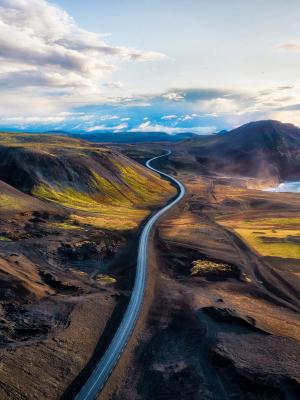 Iceland landscape and road towards the highlands