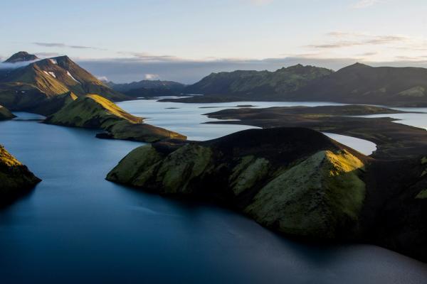 Aerial of a lake in Iceland