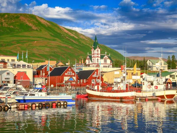 Town of Husavik at sunset, Iceland