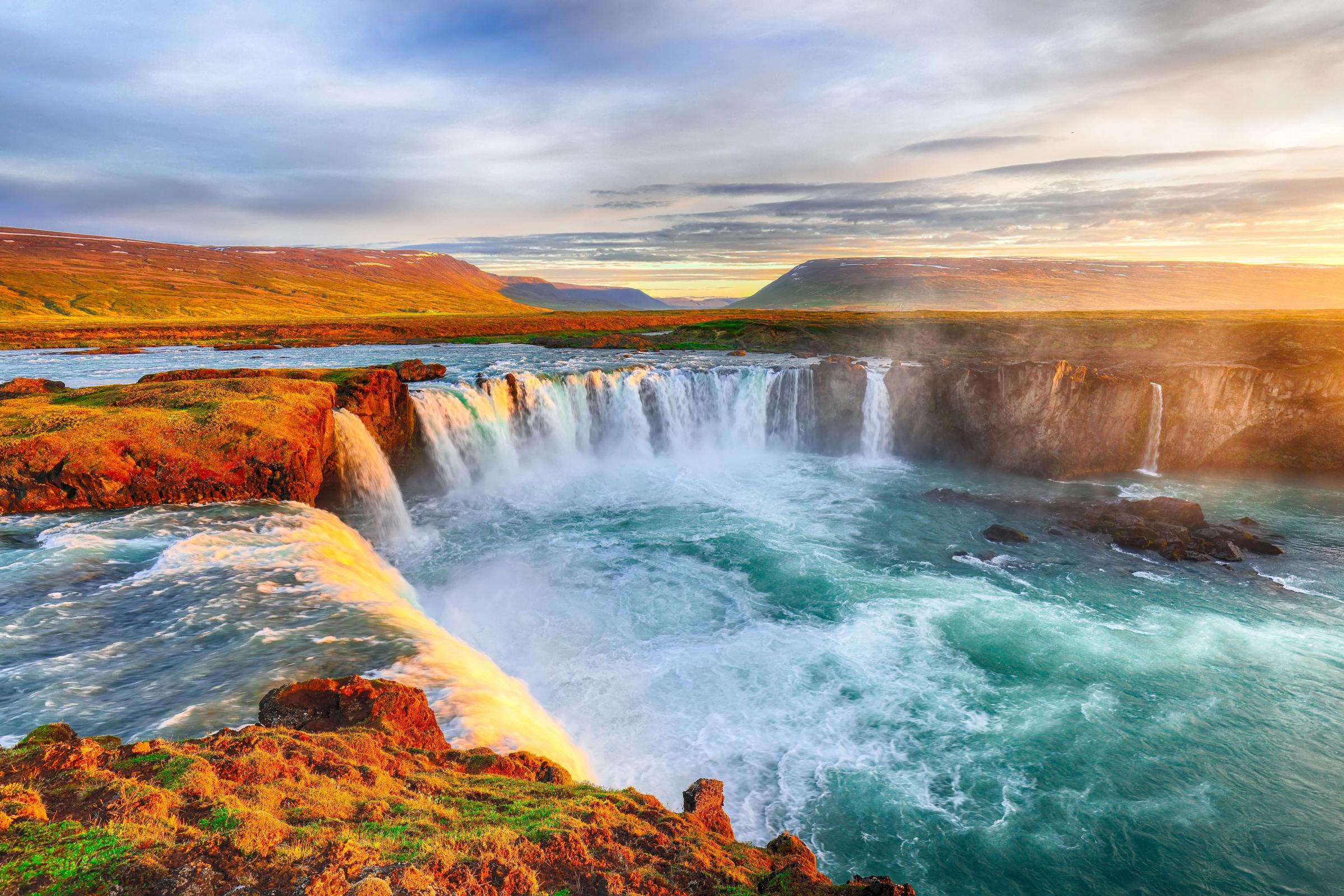 Goðafoss Waterfall at sunset
