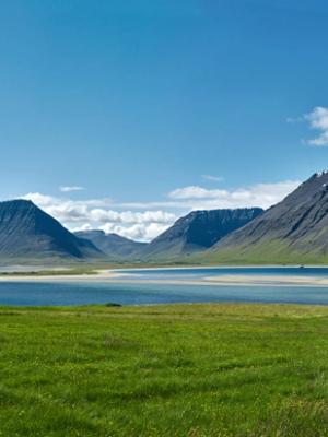 view of a lake with mountains in the background