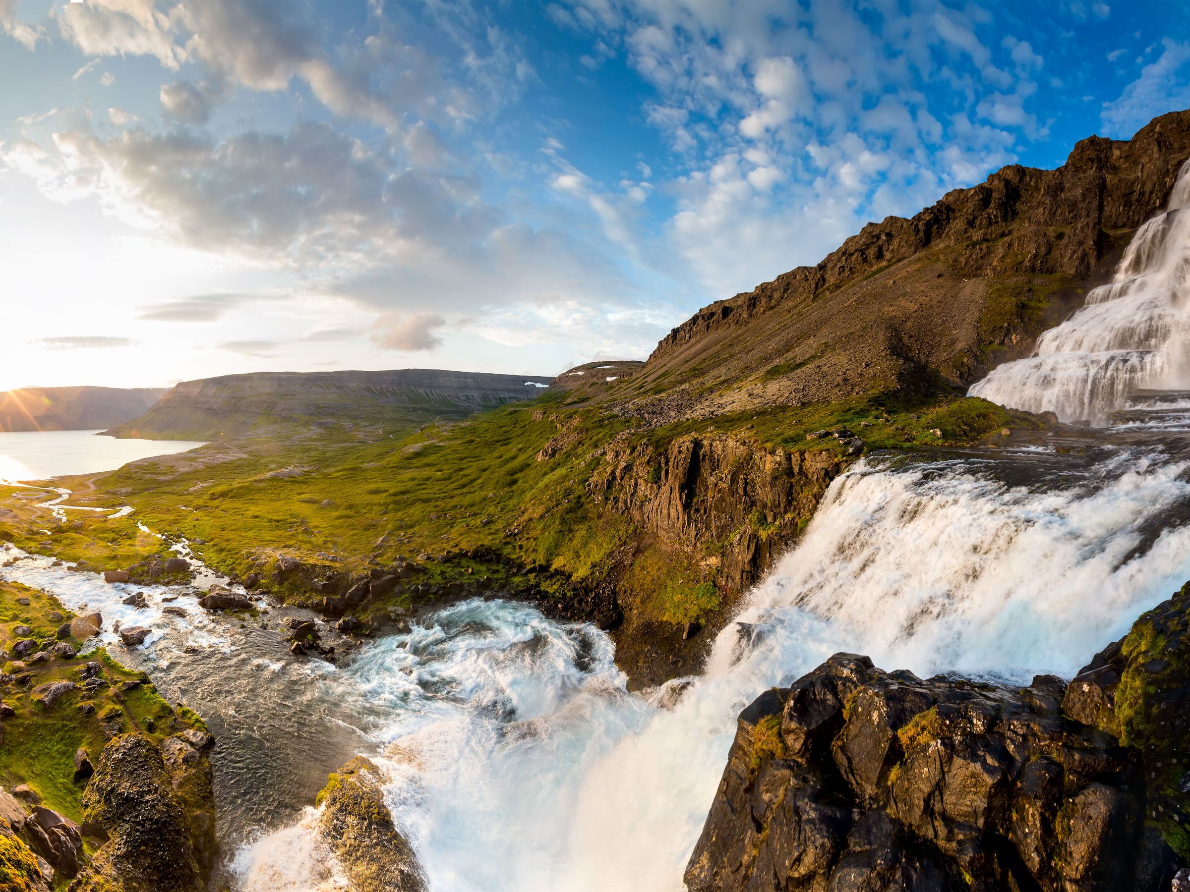 Panoramic view of Dynjandi Waterfall