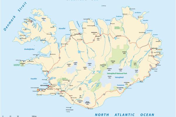Map of Iceland map of Iceland where you can see the size of its glaciers compared to the island