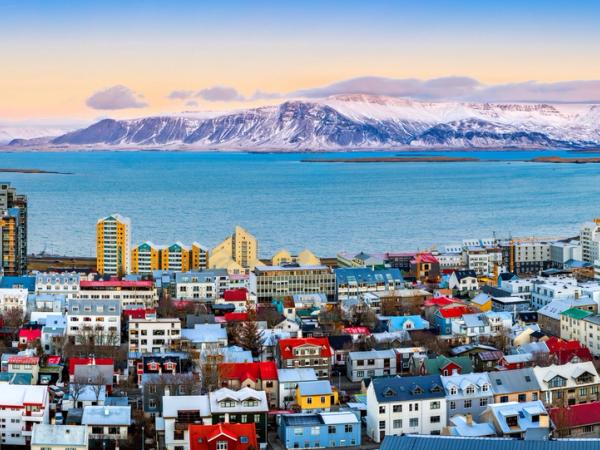 Panoramic view of Reykjavik with the mountains in the background