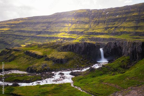 Panoramic view of Folaldafoss Waterfall, East Iceland