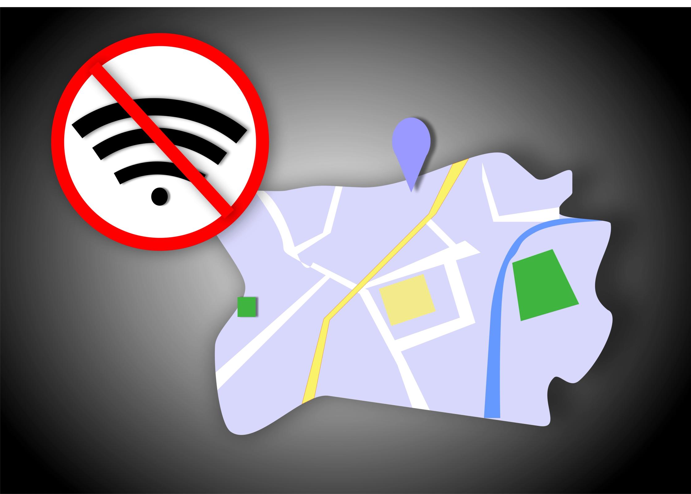 un mapa con un símbolo de no wifi