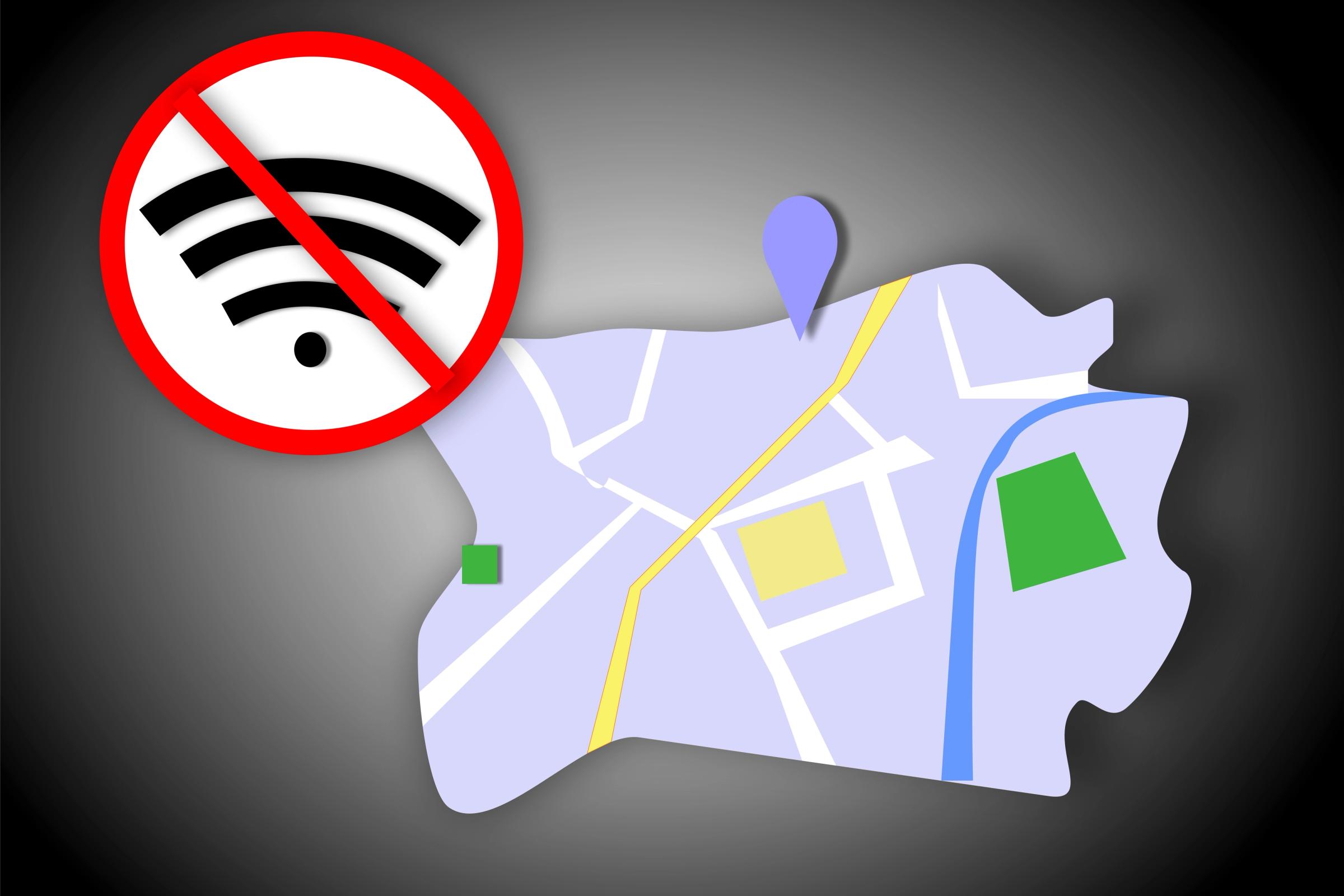 un mapa con un símbolo de no wifi