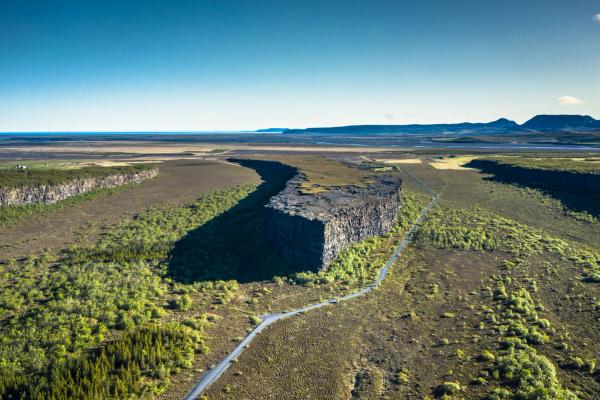 Aerial of Ásbyrgi Canyon