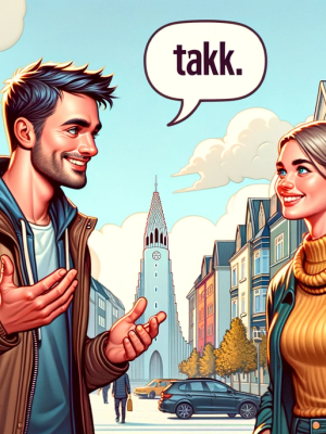 A person saying how do you say thank you in icelandic