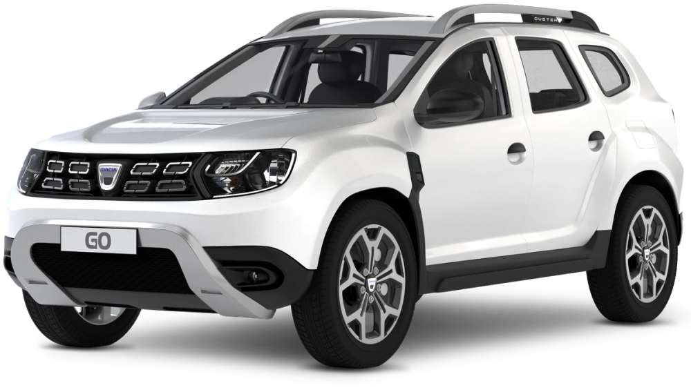 a white Dacia Duster is shown on a transparent background