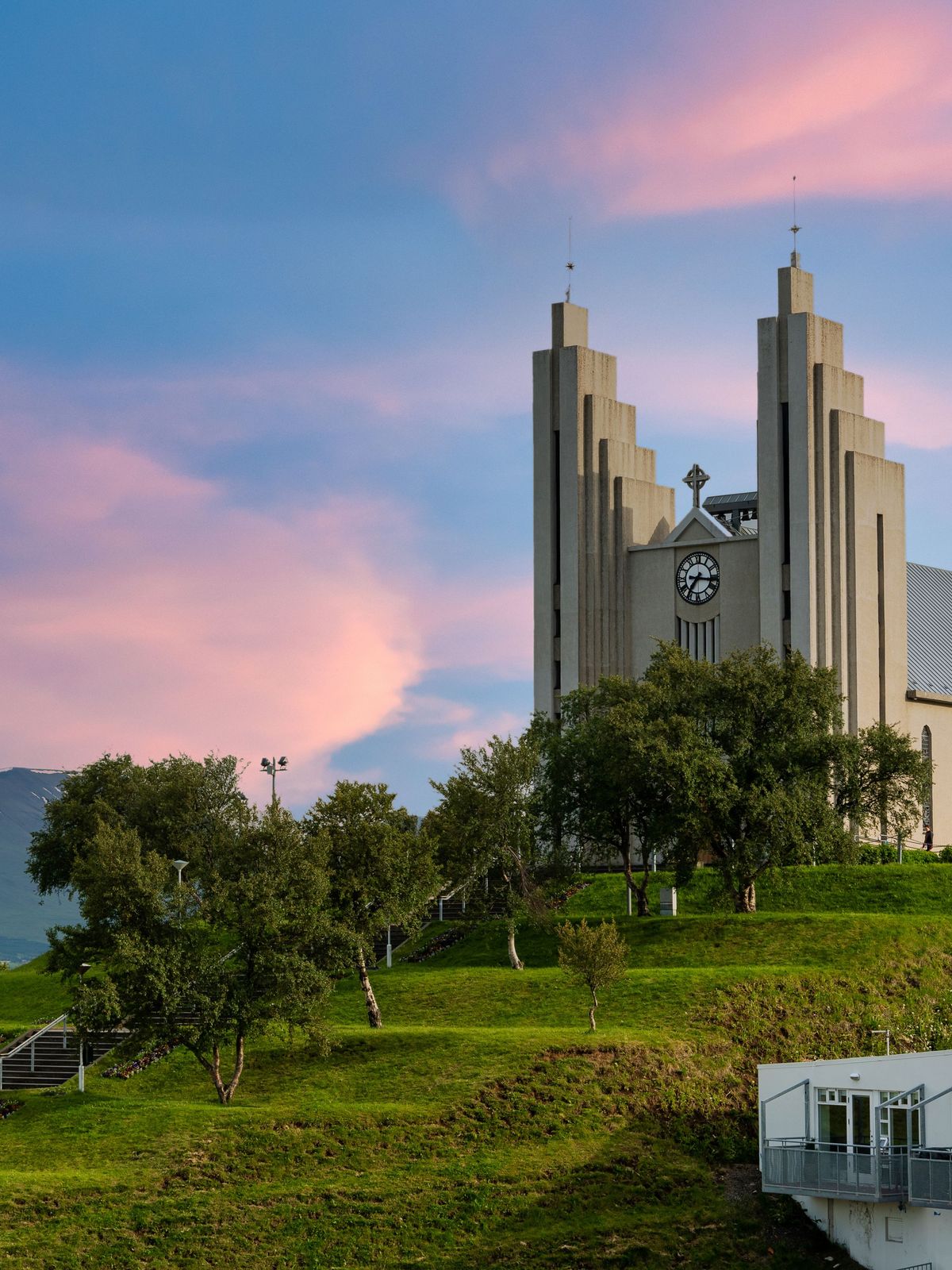 Akureyri Church during a nice sunny weather in the summer in Iceland