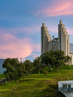 Akureyri Church during a nice sunny weather in the summer in Iceland