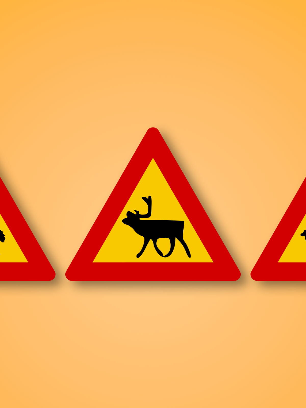 Red and yellow triangle road sign with Animals in the middle. This road sign means Animals on the road ahead