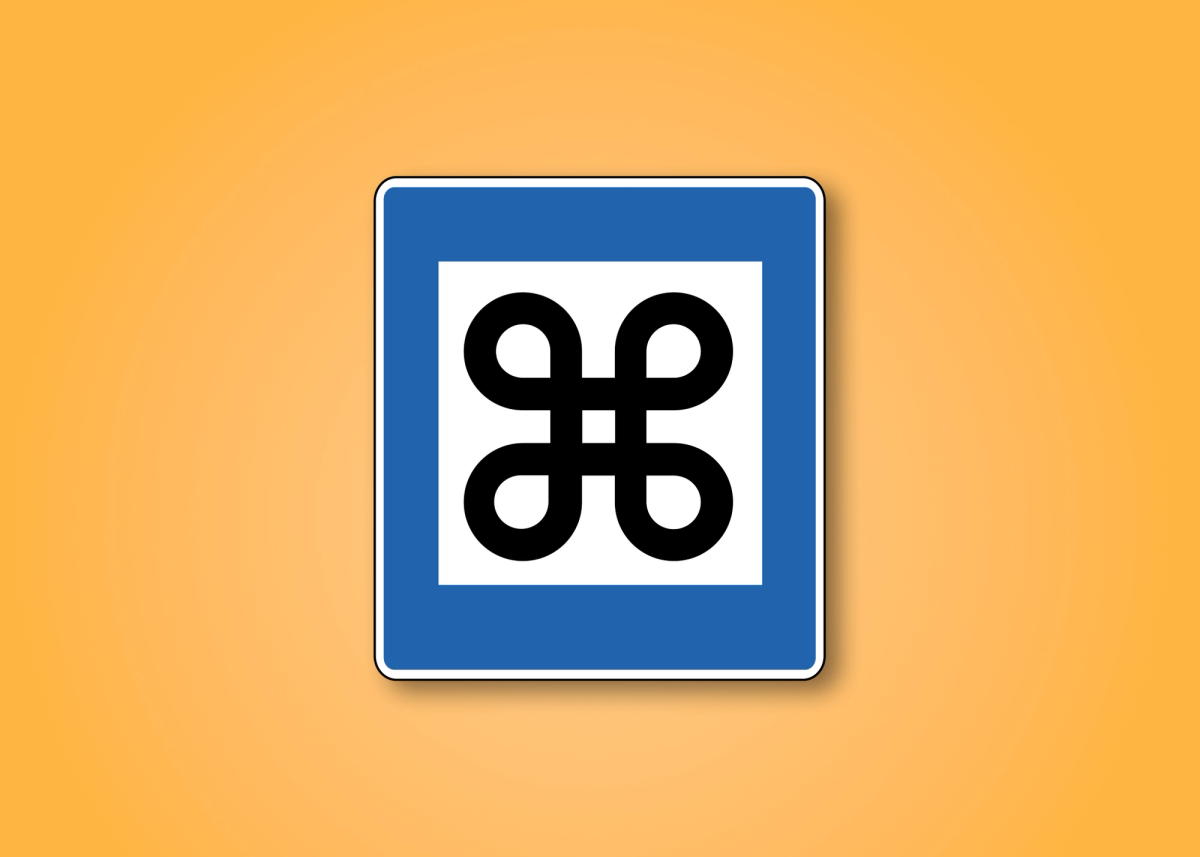 a blue and white sign with a black symbol on it