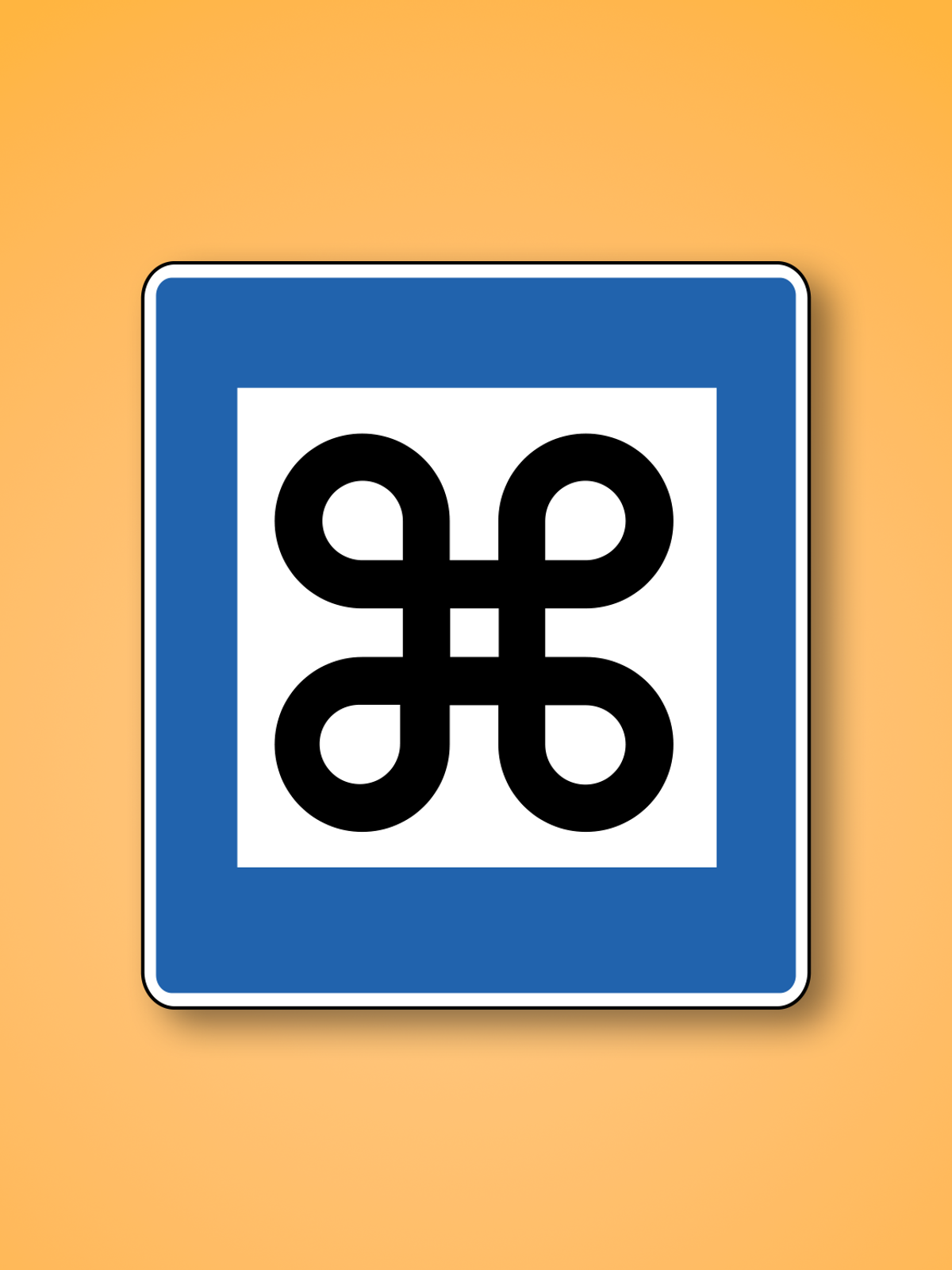 a blue and white sign with a black symbol on it