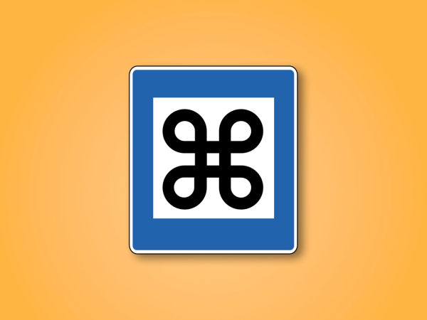 a blue and white sign with a black symbol on it