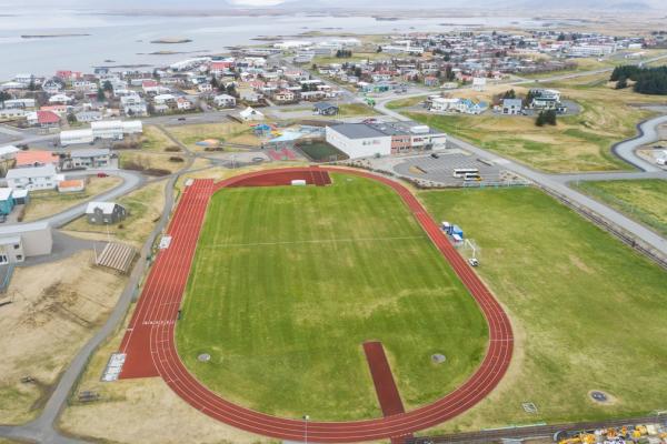 Aerial view of town of Hofn in hornafjordur in Iceland