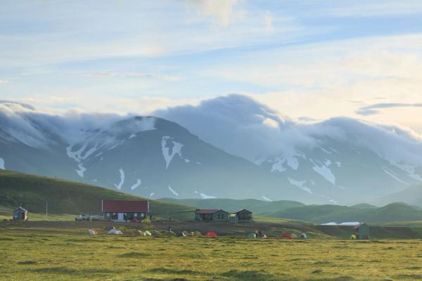 Alftavatn hut and campsite on the Laugavegur trail on Iceland.