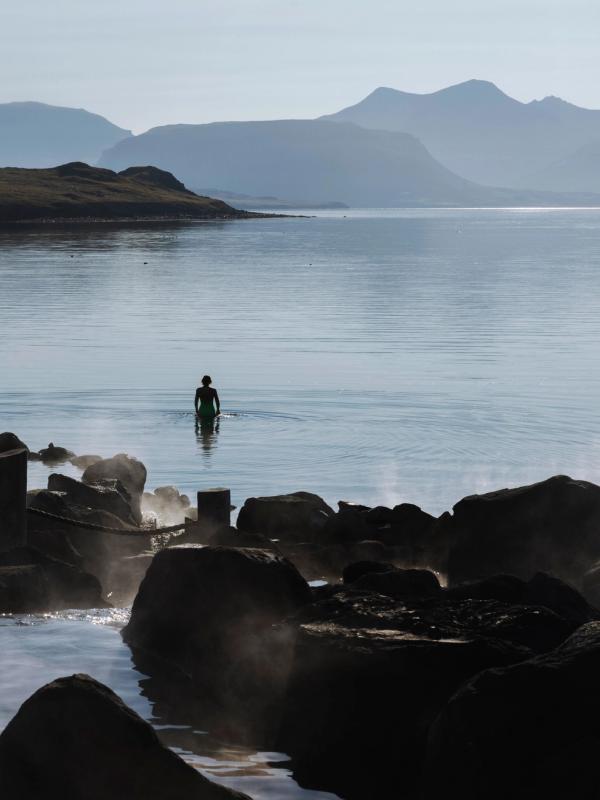 Girl bathing in the Hvalfjörður