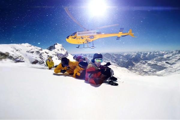Four men Heli-Skiing in Iceland