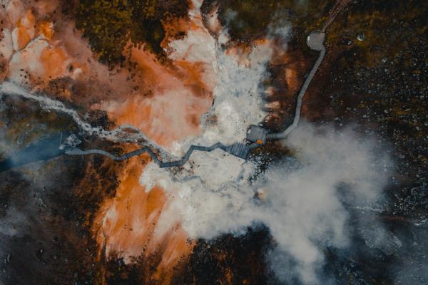 aerial view of Seltun geothermal field