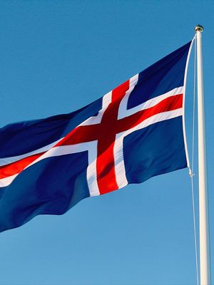 Iceland's national day Blue, red and white Icelandic flag on a nice summer day