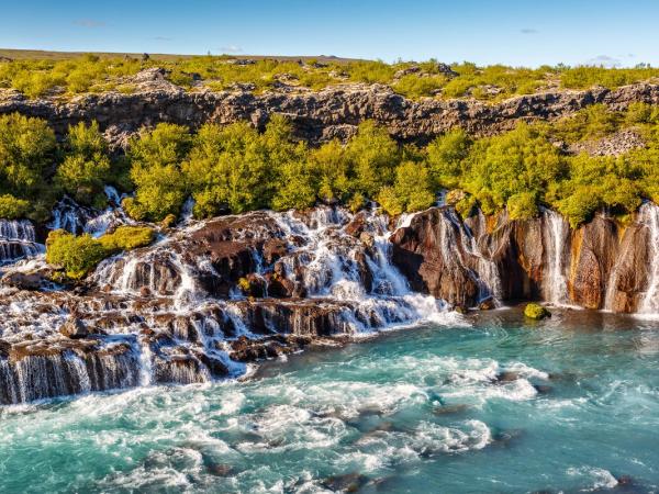 Hraunfossar on a sunny day