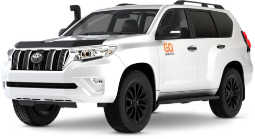 A white Toyota Land Cruiser camper from Go Campers with transparent background