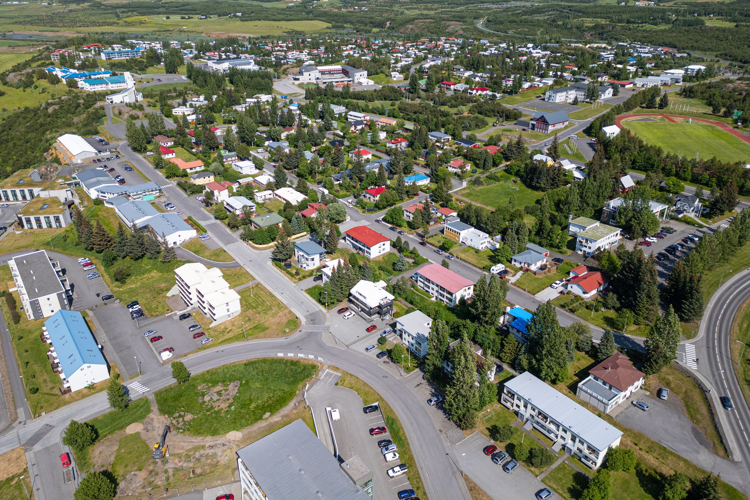 aerial view of a town in Iceland
