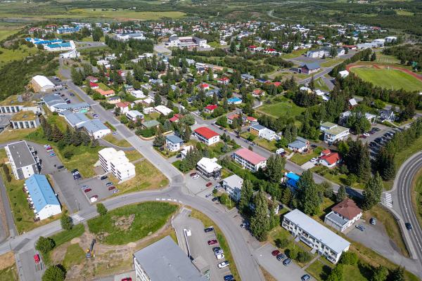 aerial view of a town in Iceland