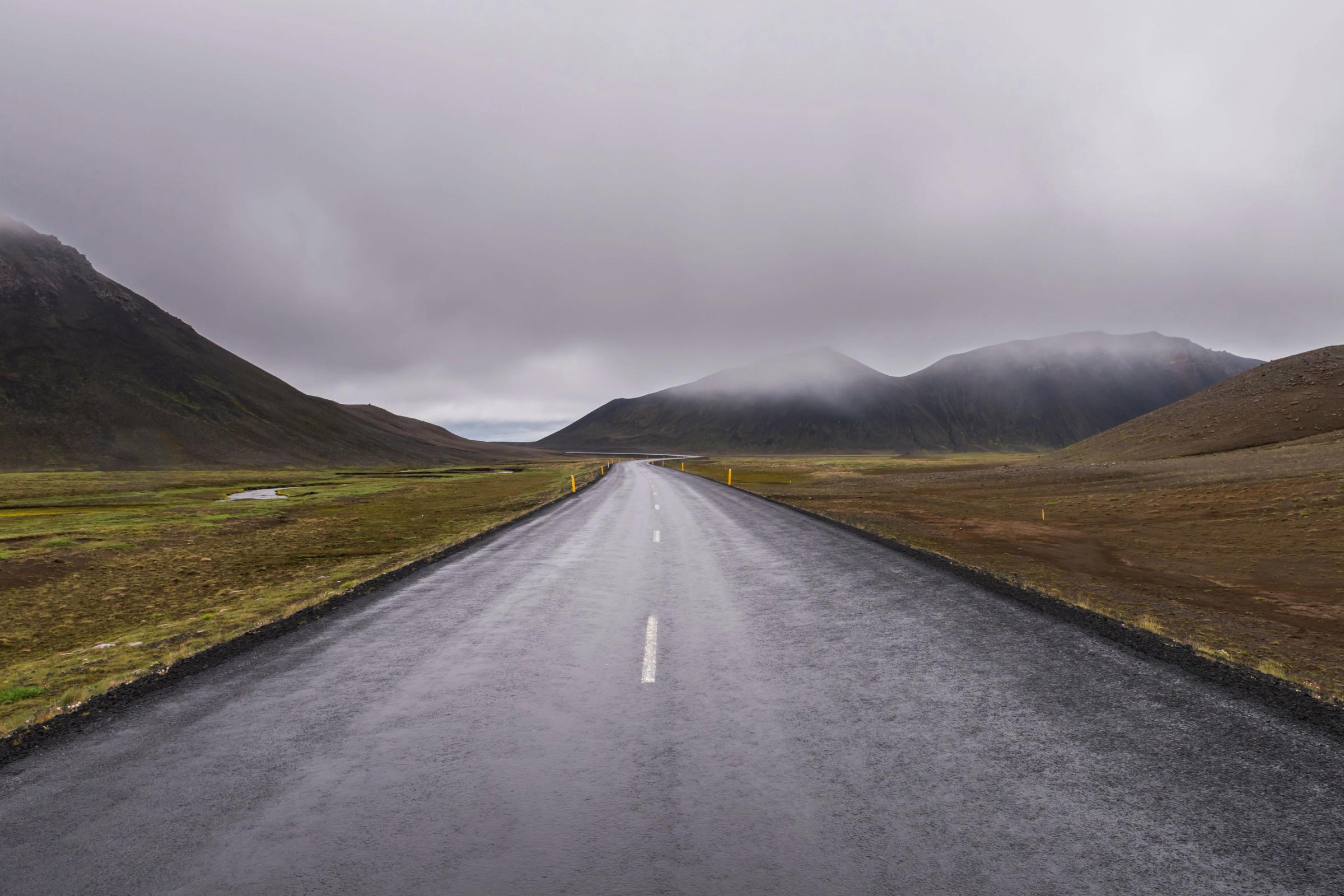 Rainy road in Iceland