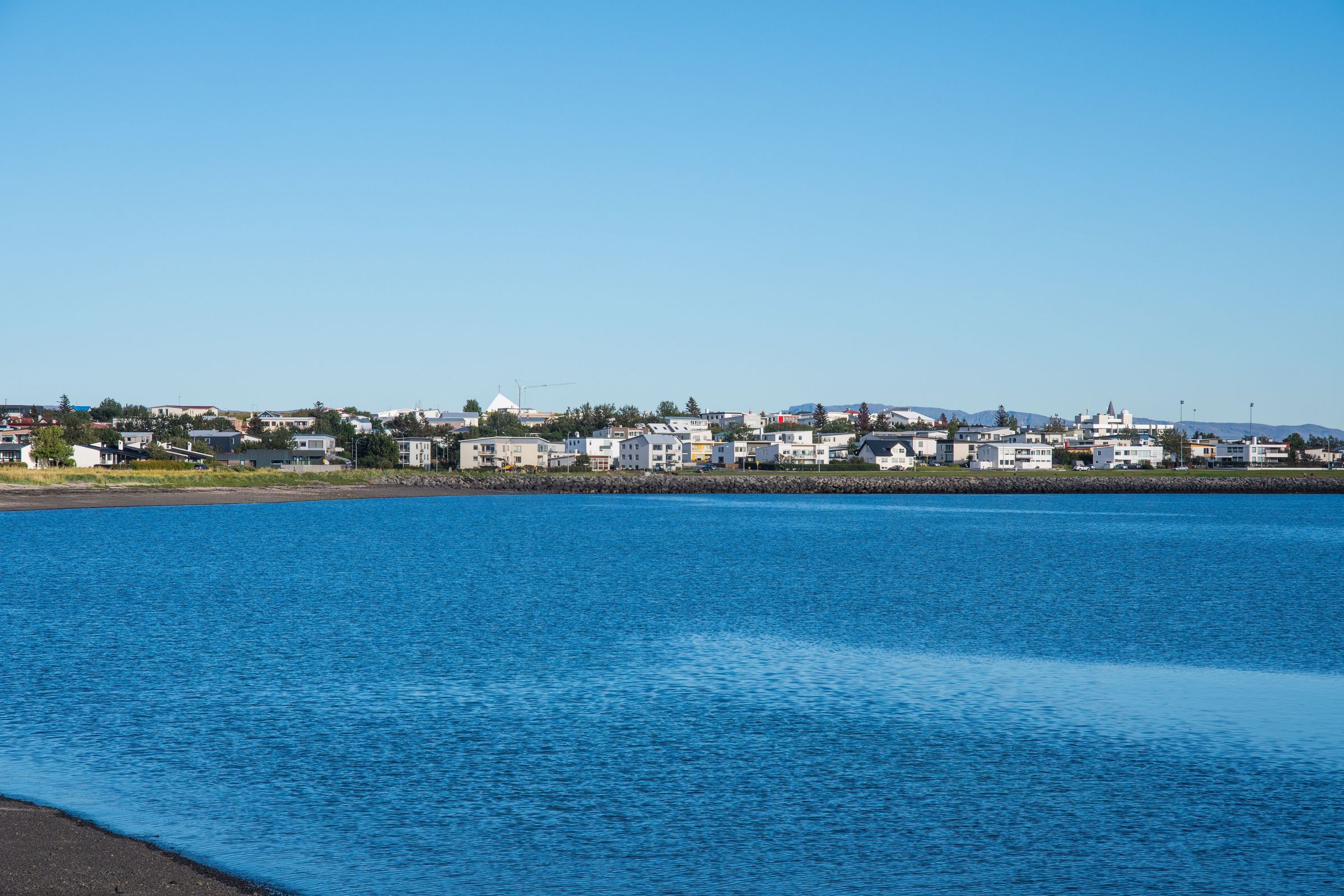 Coastline of town of Seltjarnarnes in Iceland