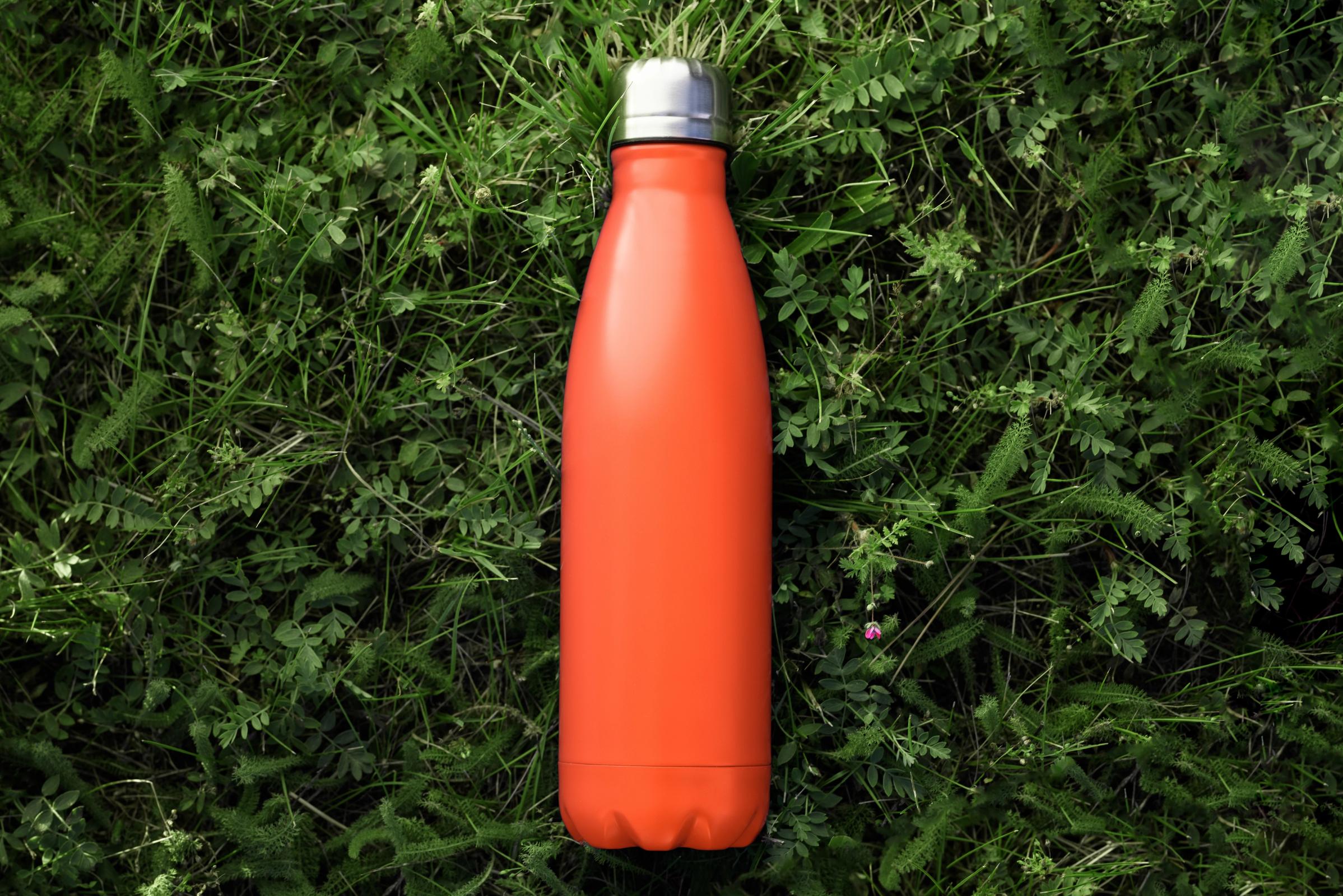 reusable coral red water bottle