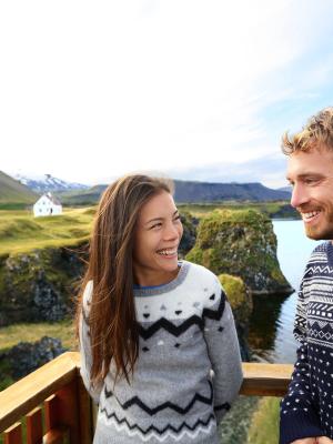 Couple smilling in Iceland