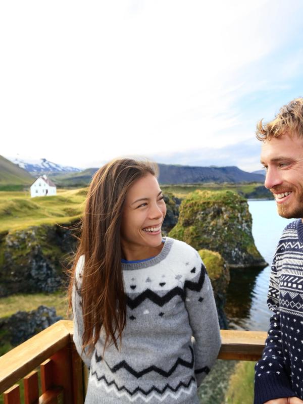 Couple smilling in Iceland