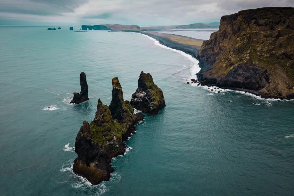 Sea Stacks in the sea next to a beach