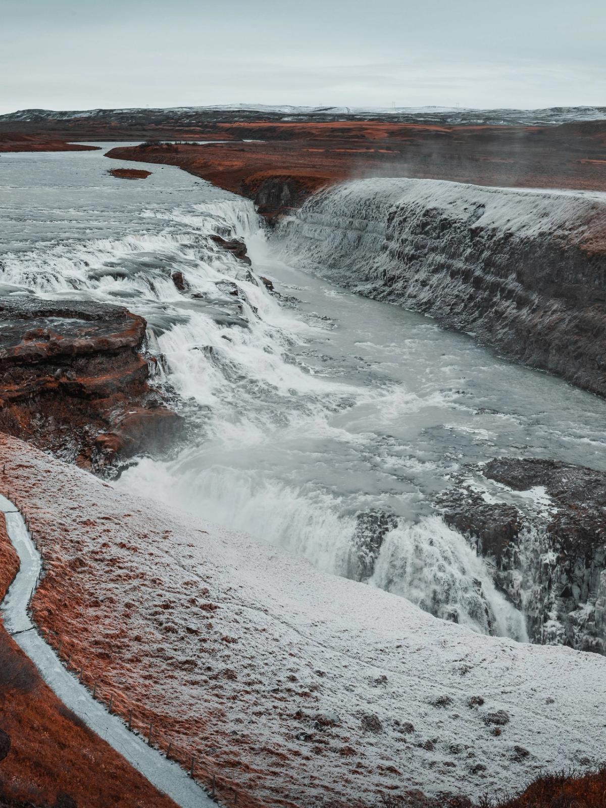 Gullfoss waterfall from above