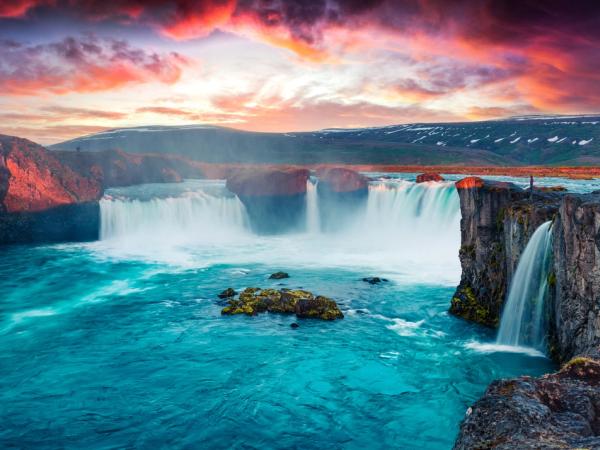summer morning scene on the Godafoss Waterfall.