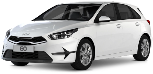 Kia Ceed small car Rauður Kia Ceed leigubíll er sýndur á gegnsæjum bakgrunni