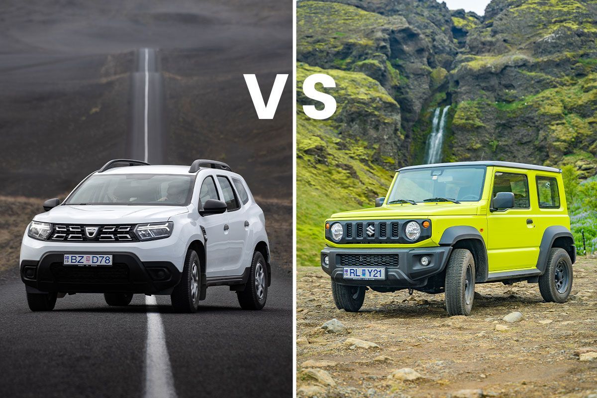 he Dacia Duster and Suzuki Jimny parked side by side, showcasing their distinct off-road capabilities