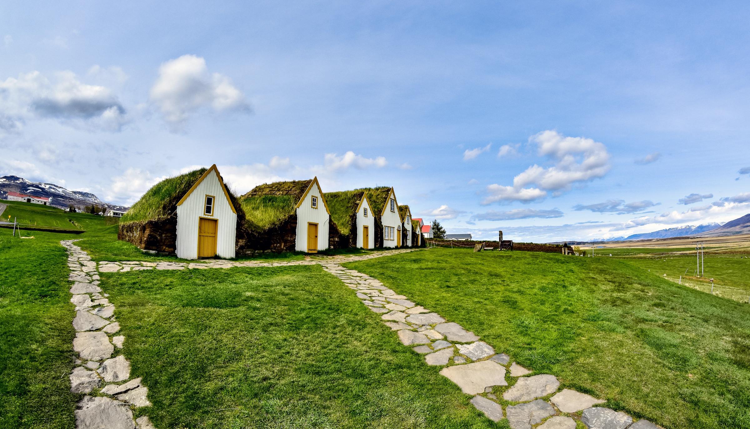 Turf houses in Iceland in May