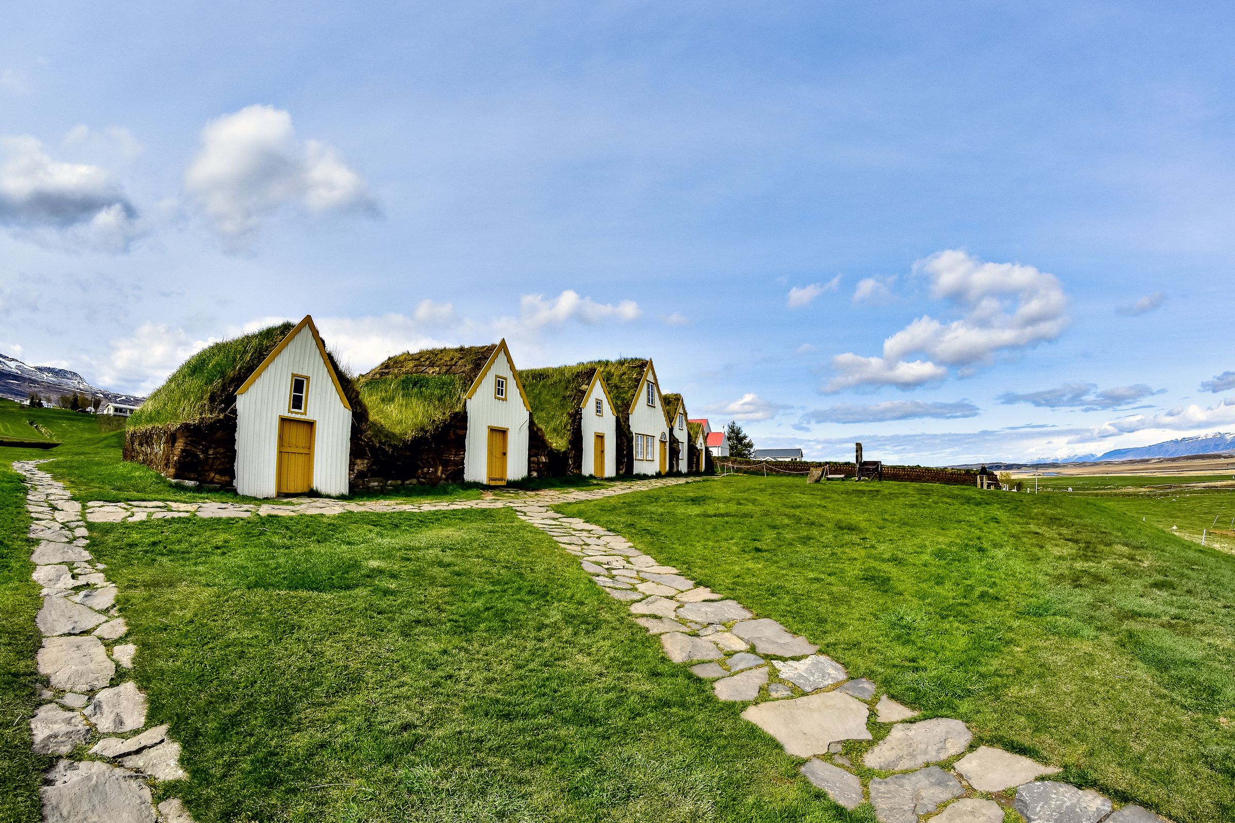 Turf houses in Iceland in May