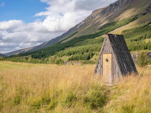 Old viking house in the Strútsfoss Waterfall area