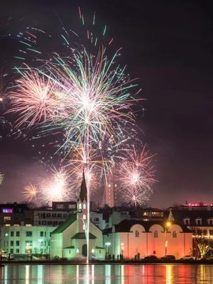fireworks in Reykjavik People watching fireworks in Reykjavik on New Year's Eve